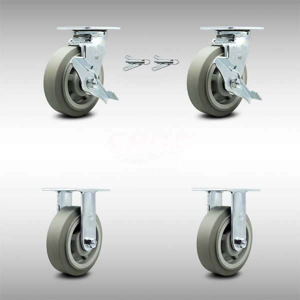 Service Caster 6 Inch Stainless Steel Thermoplastic Caster Set with 2 Brake/Swivel Lock 2 Rigid SCC-SS30S620-TPRRF-TLB-BSL-2-R-2 - main